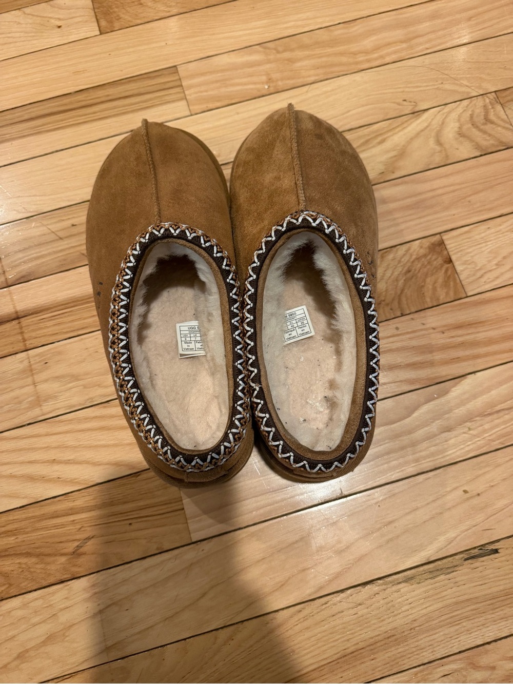 UGG Chestnut Suede Shearling-Lined Slip-On Slippers